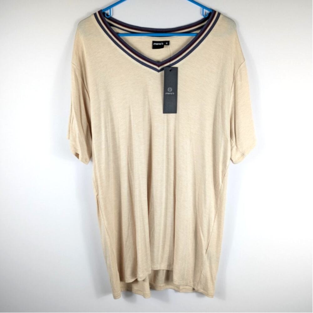 NWT Mono B M Short Sleeve V Neck Tee Womens Rayon Stretch Rib Trim Shirt Casual